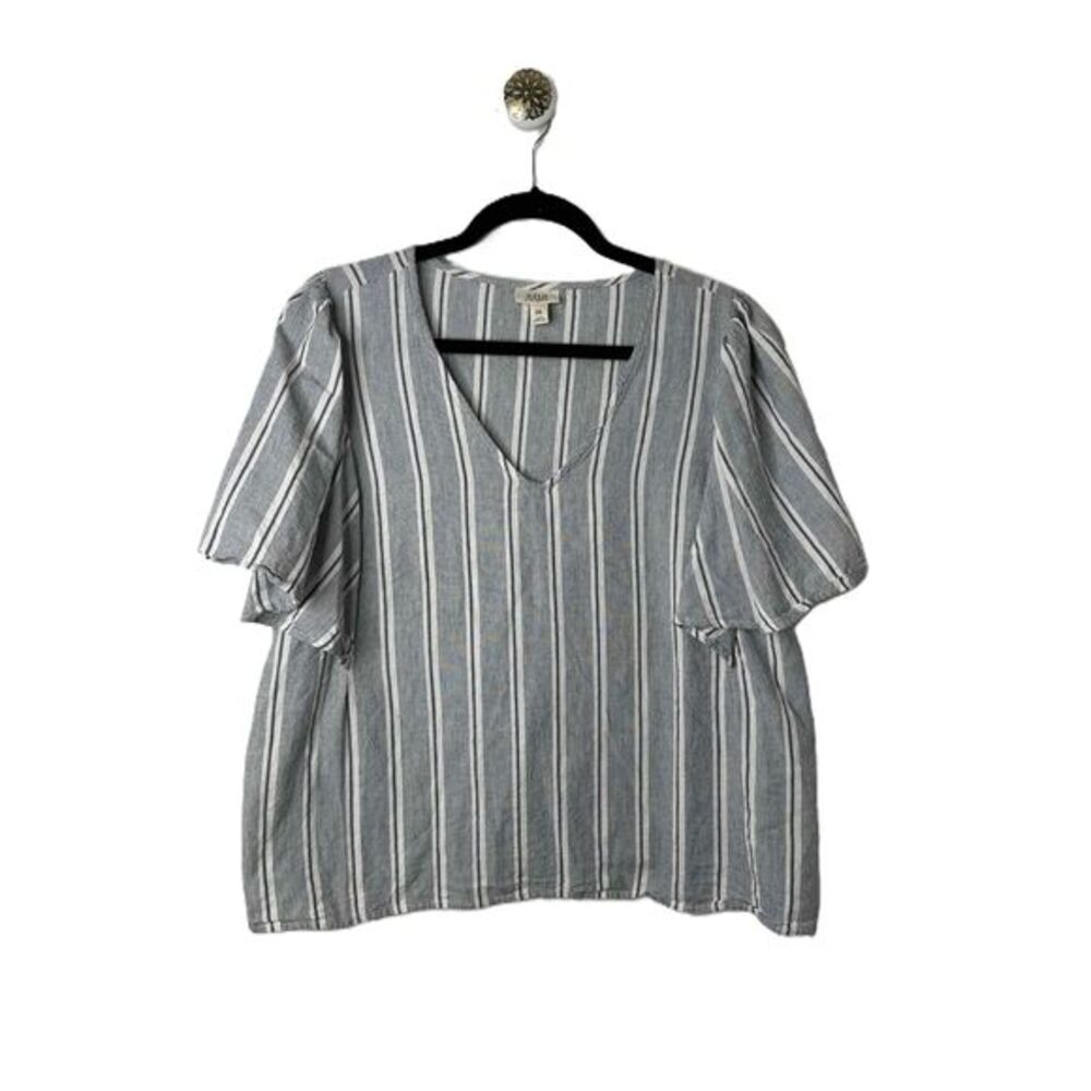 A.N.A Blouse Womens Size XXL Plus Size Striped Short Sleeves V-Neck